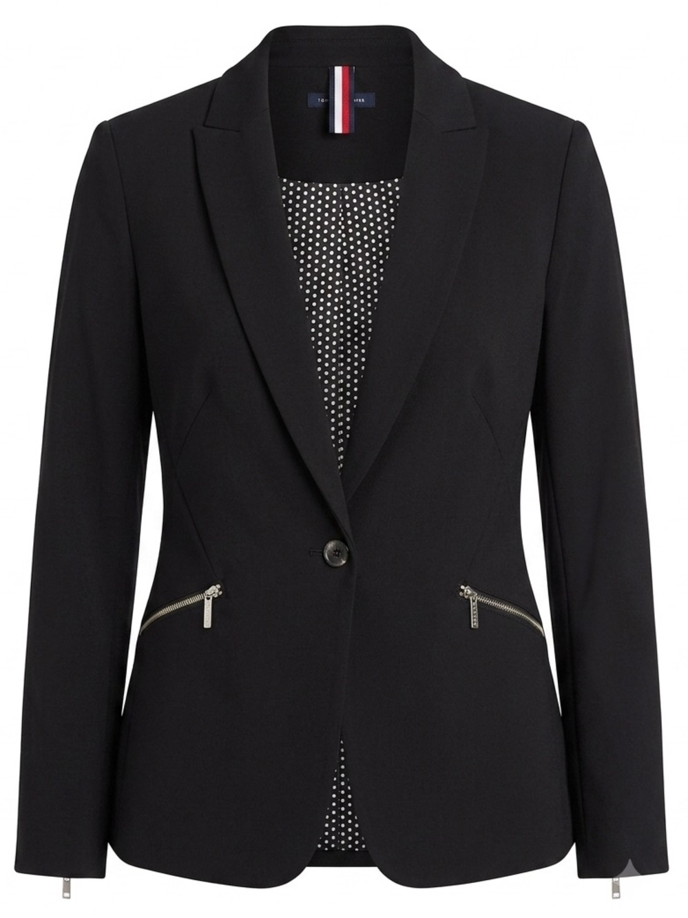 TOMMY HILFIGER Black Blazer with Zip Cuffs & Polka Dot Lining Size 4